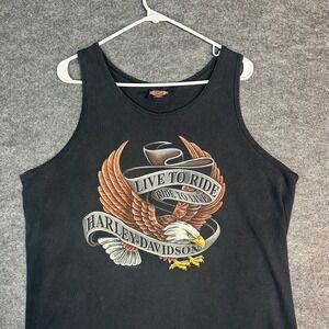 Vintage Single Stitch Hem Harley Davidson Mens XL Black Eagle Tank Top